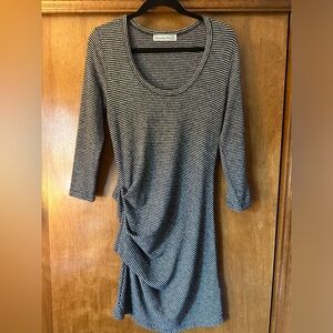 Abercrombie & Fitch Gray Black Striped Sweater Dress Ruched Side Size medium